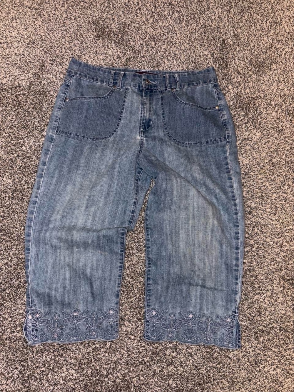 Y2K wide leg denim jeans with embroidered floral design